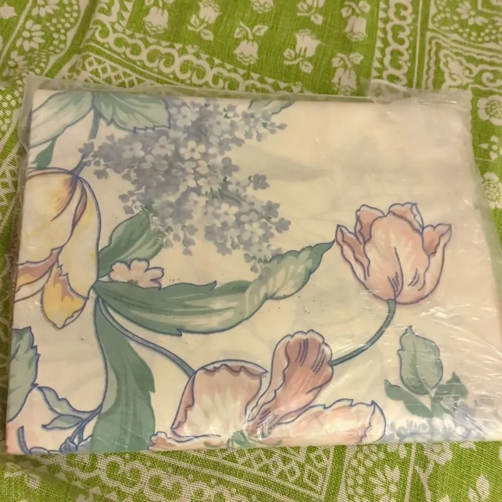Vintage no iron Percale floral print‎ full flat sheet NIP